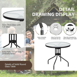 Vongrasig 6 Piece Folding Patio Dining Set,Small Metal Outdoor Garden Patio Table and Chair Set w/Umbrella for Lawn,Deck,Backyard,Black - Wigtrends