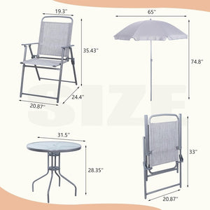 Vongrasig 6 Piece Folding Patio Dining Set,Small Metal Outdoor Garden Patio Table and Chair Set w/Umbrella for Lawn,Deck,Backyard,Black - Wigtrends