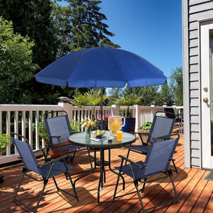 Vongrasig 6 Piece Folding Patio Dining Set,Small Metal Outdoor Garden Patio Table and Chair Set w/Umbrella for Lawn,Deck,Backyard,Black - Wigtrends