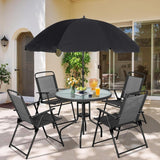 Vongrasig 6 Piece Folding Patio Dining Set,Small Metal Outdoor Garden Patio Table and Chair Set w/Umbrella for Lawn,Deck,Backyard,Black - Wigtrends