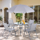 Vongrasig 6 Piece Folding Patio Dining Set,Small Metal Outdoor Garden Patio Table and Chair Set w/Umbrella for Lawn,Deck,Backyard,Black - Wigtrends