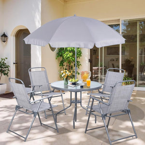 Vongrasig 6 Piece Folding Patio Dining Set,Small Metal Outdoor Garden Patio Table and Chair Set w/Umbrella for Lawn,Deck,Backyard,Black - Wigtrends