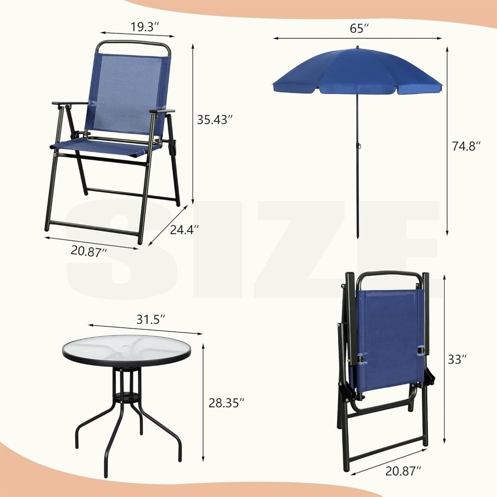 Vongrasig 6 Piece Folding Patio Dining Set,Small Metal Outdoor Garden Patio Table and Chair Set w/Umbrella for Lawn,Deck,Backyard,Black - Wigtrends