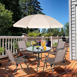 Vongrasig 6 Piece Folding Patio Dining Set,Small Metal Outdoor Garden Patio Table and Chair Set w/Umbrella for Lawn,Deck,Backyard,Black - Wigtrends