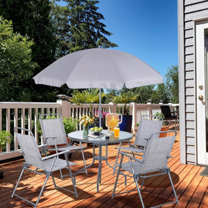 Vongrasig 6 Piece Folding Patio Dining Set,Small Metal Outdoor Garden Patio Table and Chair Set w/Umbrella for Lawn,Deck,Backyard,Black - Wigtrends