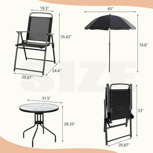 Vongrasig 6 Piece Folding Patio Dining Set,Small Metal Outdoor Garden Patio Table and Chair Set w/Umbrella for Lawn,Deck,Backyard,Black - Wigtrends