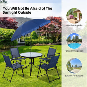 Vongrasig 6 Piece Folding Patio Dining Set,Small Metal Outdoor Garden Patio Table and Chair Set w/Umbrella for Lawn,Deck,Backyard,Black - Wigtrends