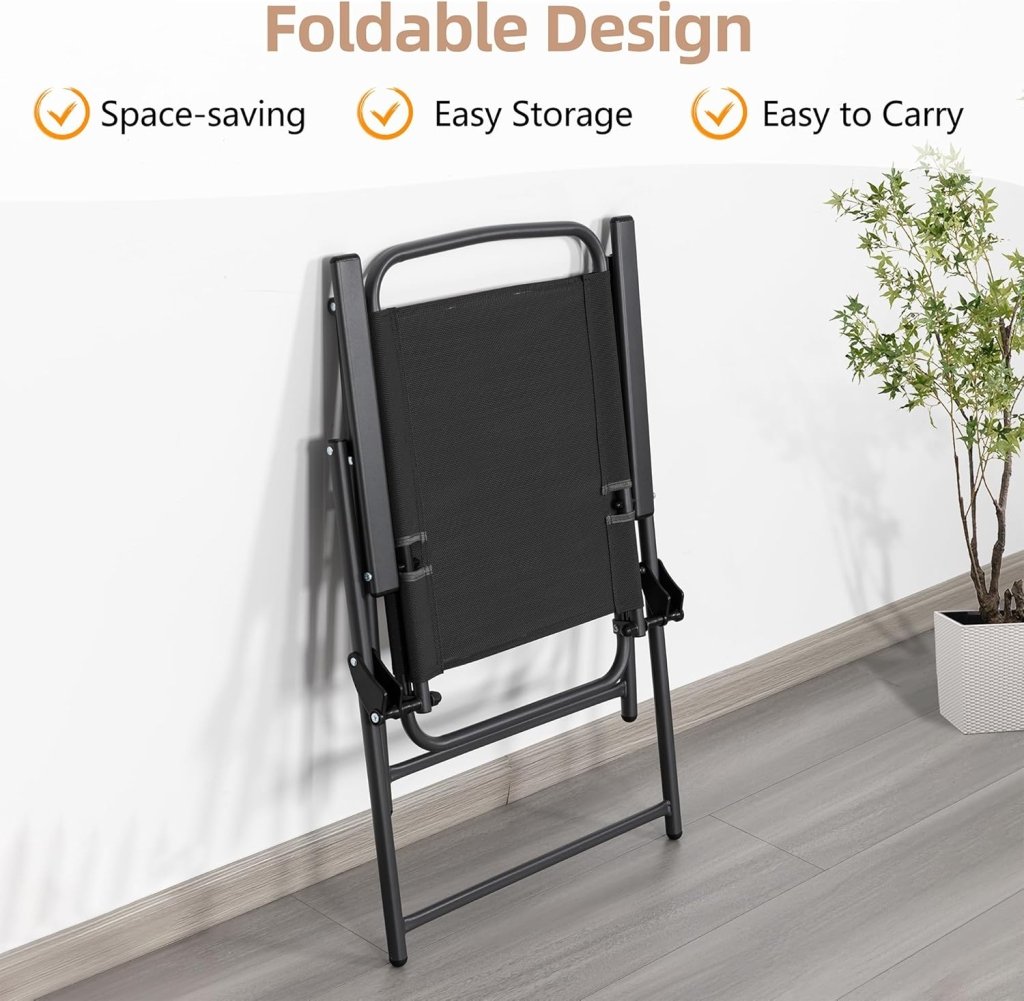 Vongrasig 6 Piece Folding Patio Dining Set,Small Metal Outdoor Garden Patio Table and Chair Set w/Umbrella for Lawn,Deck,Backyard,Black - Wigtrends