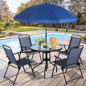Vongrasig 6 Piece Folding Patio Dining Set,Small Metal Outdoor Garden Patio Table and Chair Set w/Umbrella for Lawn,Deck,Backyard,Black - Wigtrends