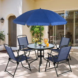 Vongrasig 6 Piece Folding Patio Dining Set,Small Metal Outdoor Garden Patio Table and Chair Set w/Umbrella for Lawn,Deck,Backyard,Black - Wigtrends