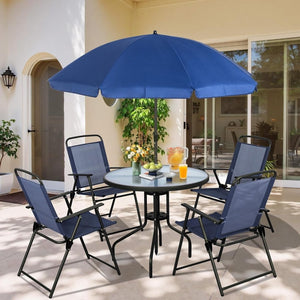 Vongrasig 6 Piece Folding Patio Dining Set,Small Metal Outdoor Garden Patio Table and Chair Set w/Umbrella for Lawn,Deck,Backyard,Black - Wigtrends