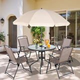 Vongrasig 6 Piece Folding Patio Dining Set,Small Metal Outdoor Garden Patio Table and Chair Set w/Umbrella for Lawn,Deck,Backyard,Black - Wigtrends