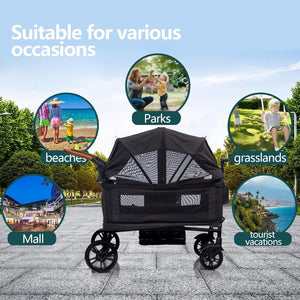 Wagon Stroller for 2 Kids & Cargo - Travel Stroller Push - Pull Double Wagon Lightweight Folding Stroller for Newborn&Toddler with 5 - Point Harness,Adjustable Handle Bar and Canopy,Tray Table,Cup Holder - Wigtrends
