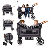 Wagon Stroller for 2 Kids & Cargo - Travel Stroller Push - Pull Double Wagon Lightweight Folding Stroller for Newborn&Toddler with 5 - Point Harness,Adjustable Handle Bar and Canopy,Tray Table,Cup Holder - Wigtrends