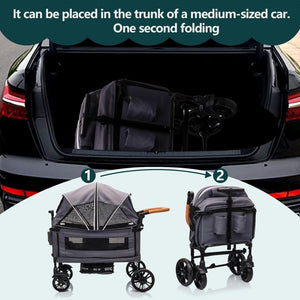 Wagon Stroller for 2 Kids & Cargo - Travel Stroller Push - Pull Double Wagon Lightweight Folding Stroller for Newborn&Toddler with 5 - Point Harness,Adjustable Handle Bar and Canopy,Tray Table,Cup Holder - Wigtrends