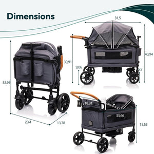 Wagon Stroller for 2 Kids & Cargo - Travel Stroller Push - Pull Double Wagon Lightweight Folding Stroller for Newborn&Toddler with 5 - Point Harness,Adjustable Handle Bar and Canopy,Tray Table,Cup Holder - Wigtrends
