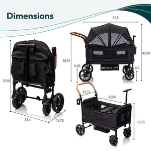 Wagon Stroller for 2 Kids & Cargo - Travel Stroller Push - Pull Double Wagon Lightweight Folding Stroller for Newborn&Toddler with 5 - Point Harness,Adjustable Handle Bar and Canopy,Tray Table,Cup Holder - Wigtrends