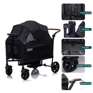 Wagon Stroller for 2 Kids & Cargo - Travel Stroller Push - Pull Double Wagon Lightweight Folding Stroller for Newborn&Toddler with 5 - Point Harness,Adjustable Handle Bar and Canopy,Tray Table,Cup Holder - Wigtrends