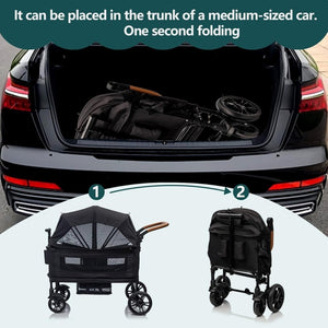 Wagon Stroller for 2 Kids & Cargo - Travel Stroller Push - Pull Double Wagon Lightweight Folding Stroller for Newborn&Toddler with 5 - Point Harness,Adjustable Handle Bar and Canopy,Tray Table,Cup Holder - Wigtrends