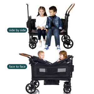 Wagon Stroller for 2 Kids & Cargo - Travel Stroller Push - Pull Double Wagon Lightweight Folding Stroller for Newborn&Toddler with 5 - Point Harness,Adjustable Handle Bar and Canopy,Tray Table,Cup Holder - Wigtrends