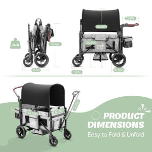 Wagon Stroller for 2 Kids,Premium Wagon for Kids with Removable Canopy, Snack Tray, Convertible Baby Bassinet, 5 - Point Safety Harness, All - Terrain PU Wheels & Adjustable Push/Pull Handle,Grey - Wigtrends