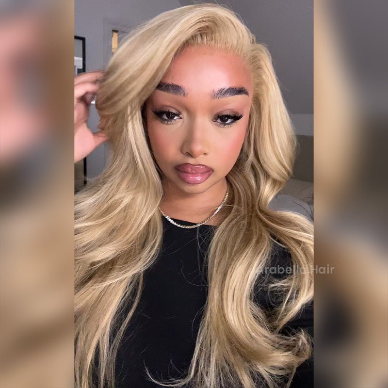 Wavy Blonde Khaki Style 13x4 Lace Front Mixed Brown and Blonde Highlights Color Human Hair Wig - Wigtrends