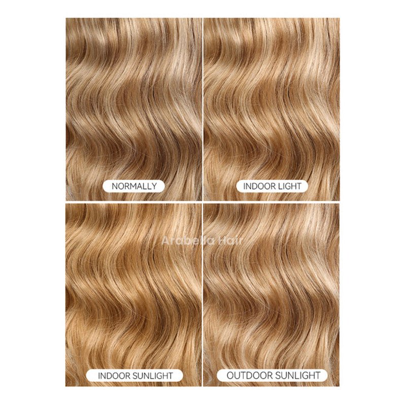 Wavy Blonde Khaki Style 13x4 Lace Front Mixed Brown and Blonde Highlights Color Human Hair Wig - Wigtrends