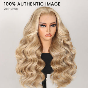 Wavy Blonde Khaki Style 13x4 Lace Front Mixed Brown and Blonde Highlights Color Human Hair Wig - Wigtrends