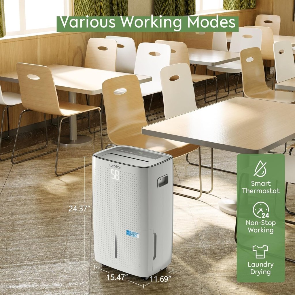 Waykar 2000 Sq. Ft Dehumidifier for Home and Basements, with Auto or Manual Drainage, 0.66 Gallon Water Tank Capacity - Wigtrends