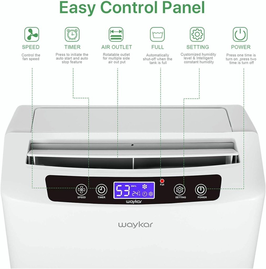 Waykar 2000 Sq. Ft Dehumidifier for Home and Basements, with Auto or Manual Drainage, 0.66 Gallon Water Tank Capacity - Wigtrends
