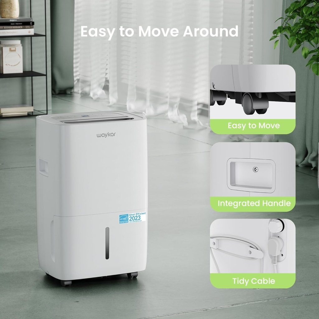 Waykar 2000 Sq. Ft Dehumidifier for Home and Basements, with Auto or Manual Drainage, 0.66 Gallon Water Tank Capacity - Wigtrends