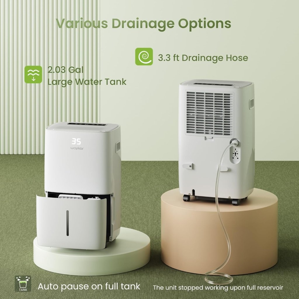 Waykar 2000 Sq. Ft Dehumidifier for Home and Basements, with Auto or Manual Drainage, 0.66 Gallon Water Tank Capacity - Wigtrends