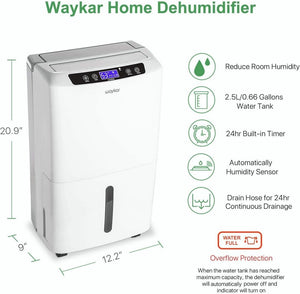 Waykar 2000 Sq. Ft Dehumidifier for Home and Basements, with Auto or Manual Drainage, 0.66 Gallon Water Tank Capacity - Wigtrends