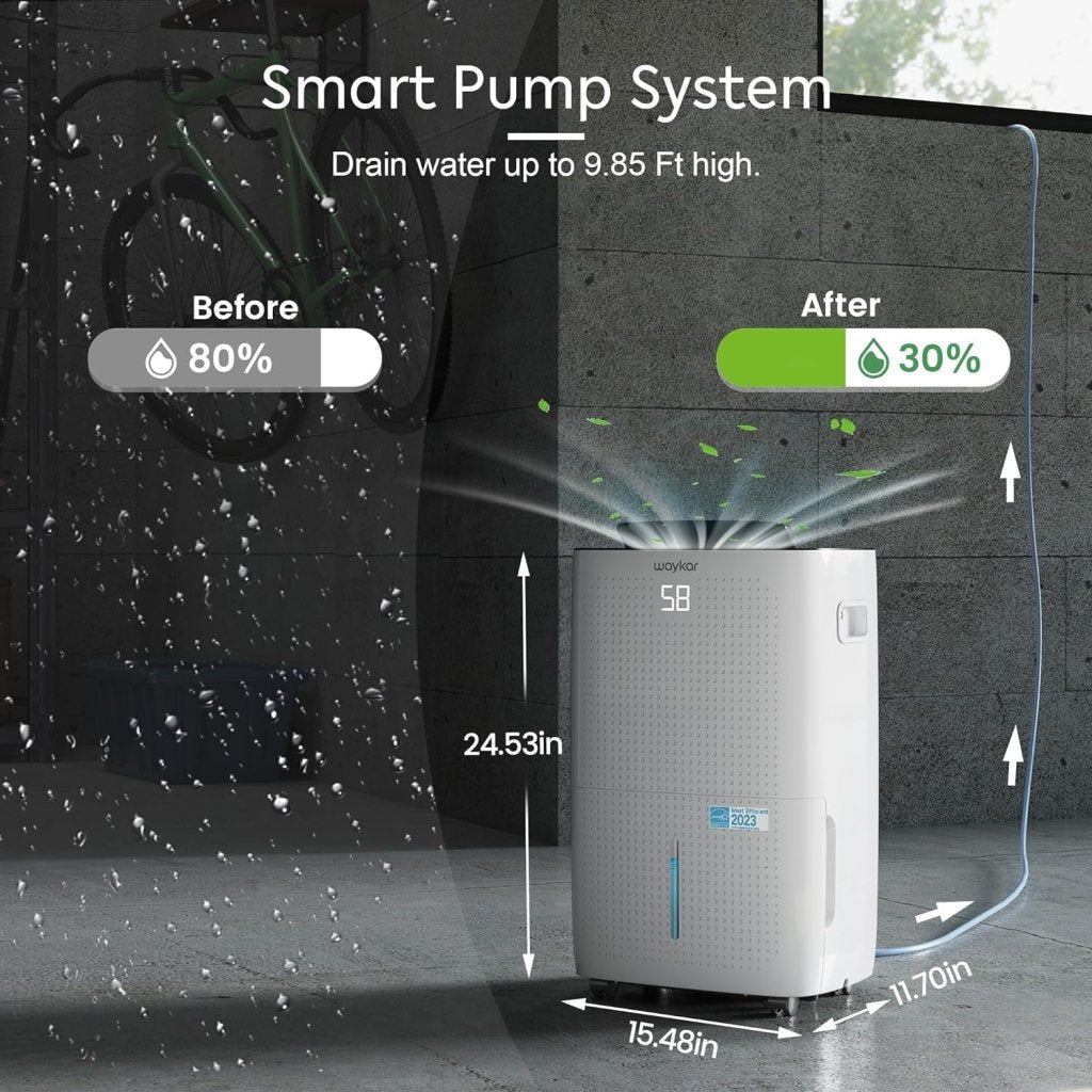 Waykar 2000 Sq. Ft Dehumidifier for Home and Basements, with Auto or Manual Drainage, 0.66 Gallon Water Tank Capacity - Wigtrends
