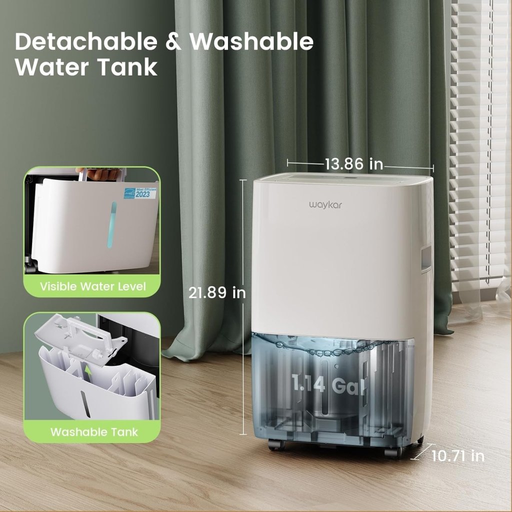 Waykar 2000 Sq. Ft Dehumidifier for Home and Basements, with Auto or Manual Drainage, 0.66 Gallon Water Tank Capacity - Wigtrends