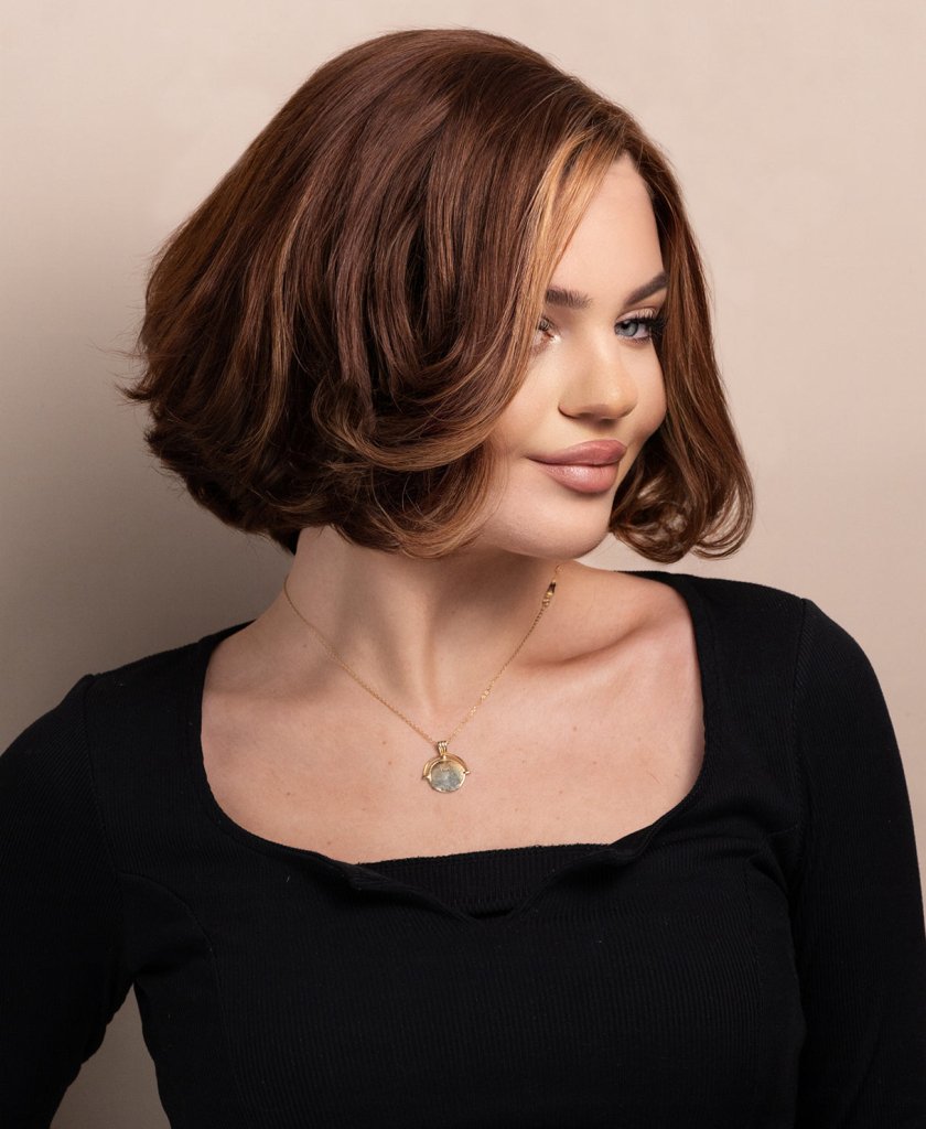 wedge bob Synthetic Hair - 8" caramel highlights. - Wigtrends