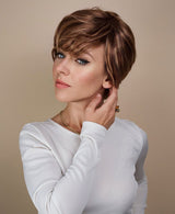 wedge cut human wig - 8" bronzed highlights. - Wigtrends