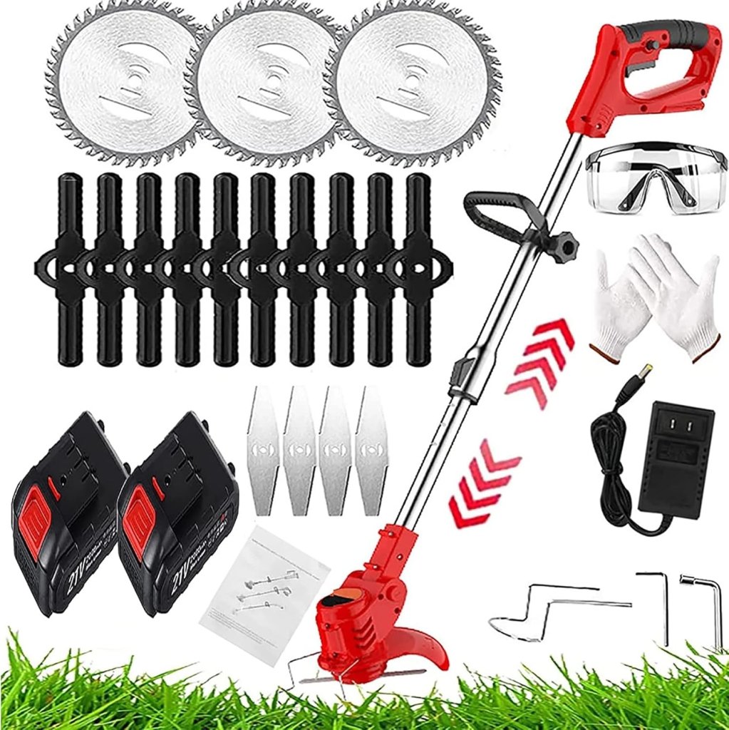 Weed Wacker Electric Cordless Grass Trimmer,with 3Types Blades,Included 2Pcs 24v 4Ah Batteries Electric Stringless Weed Trimmer Lightweight 2.6lb， for Yard and Garden - Wigtrends