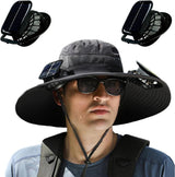 Wide Brim Solar Fan Outdoor Fishing Hat,Men Sun Hat with 2 Solar Fan Fishing Hats - Wigtrends