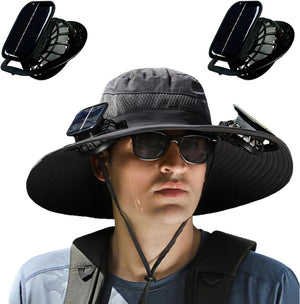 Wide Brim Solar Fan Outdoor Fishing Hat,Men Sun Hat with 2 Solar Fan Fishing Hats - Wigtrends