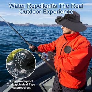 Wide Brim Solar Fan Outdoor Fishing Hat,Men Sun Hat with 2 Solar Fan Fishing Hats - Wigtrends