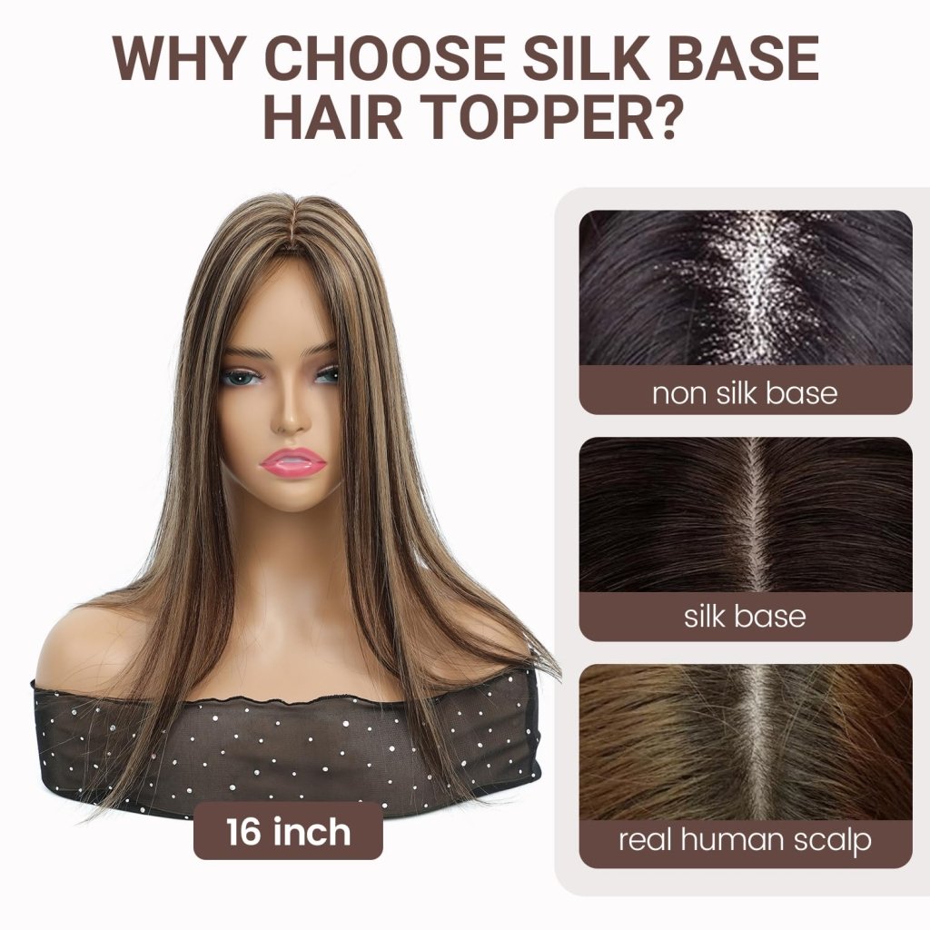 Wigs Toppers for Women Real 100% Human Hair 16 Inch Scalp Line Hair Pieces for Thinning Hair Parting - Wigtrends