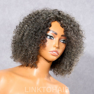 Wigstrends Beginner Friendly Salt and Pepper Bob Wig Loose Curly Human Hair Wig - Wigtrends