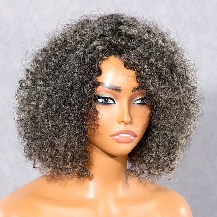 Wigstrends Beginner Friendly Salt and Pepper Bob Wig Loose Curly Human Hair Wig - Wigtrends