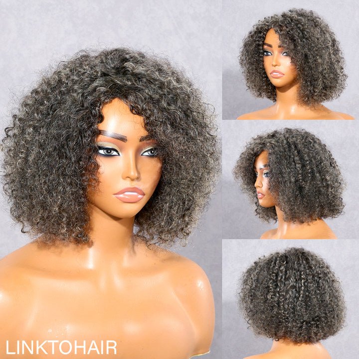 Wigstrends Beginner Friendly Salt and Pepper Bob Wig Loose Curly Human Hair Wig - Wigtrends