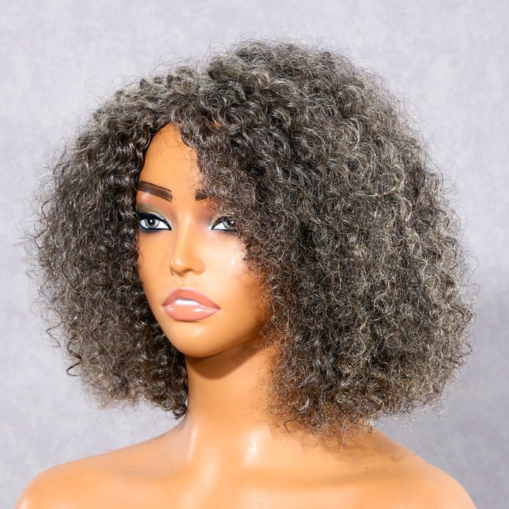 Wigstrends Beginner Friendly Salt and Pepper Bob Wig Loose Curly Human Hair Wig - Wigtrends