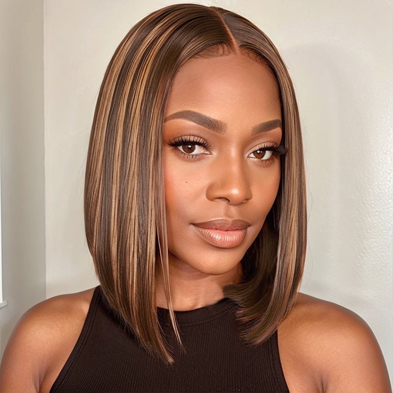 Wigstrends Blonde Highlights Straight Bob Glueless 5x5 Closure Lace Wigs - Wigtrends