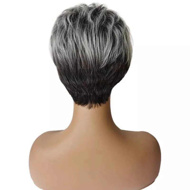 Wigstrends Gray Salt and Pepper Short Women's Layered Capless Wigs 100% Human Hair - Wigtrends