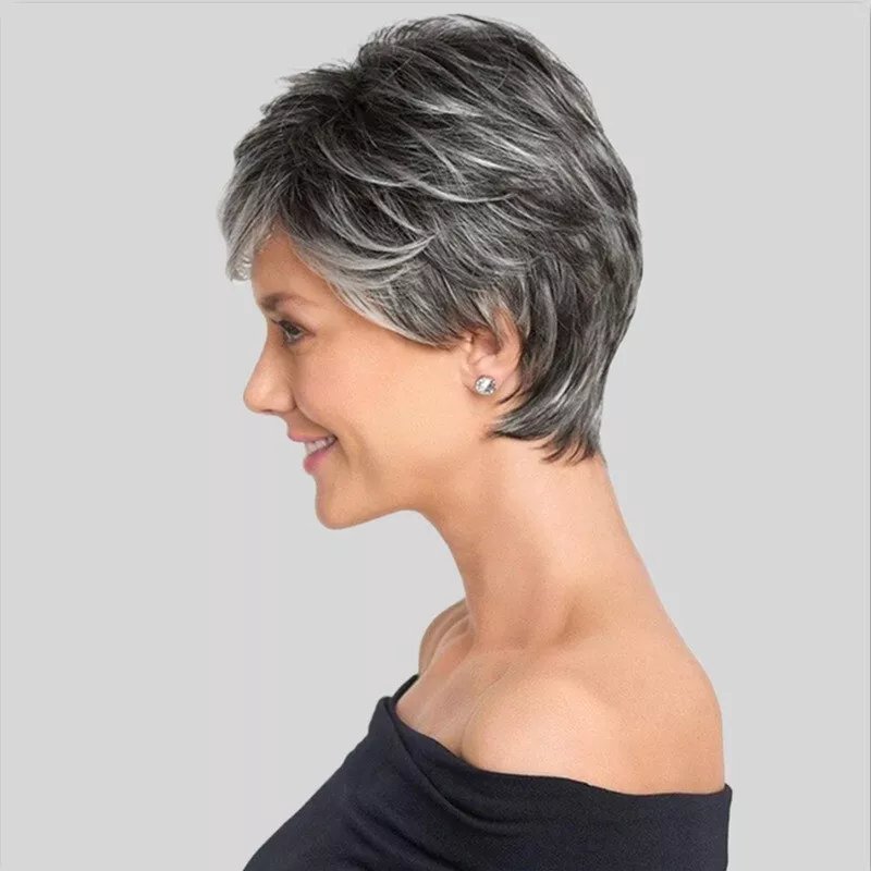 Wigstrends Gray Salt and Pepper Short Women's Layered Capless Wigs 100% Human Hair - Wigtrends