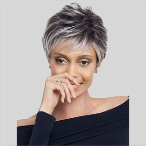 Wigstrends Gray Salt and Pepper Short Women's Layered Capless Wigs 100% Human Hair - Wigtrends